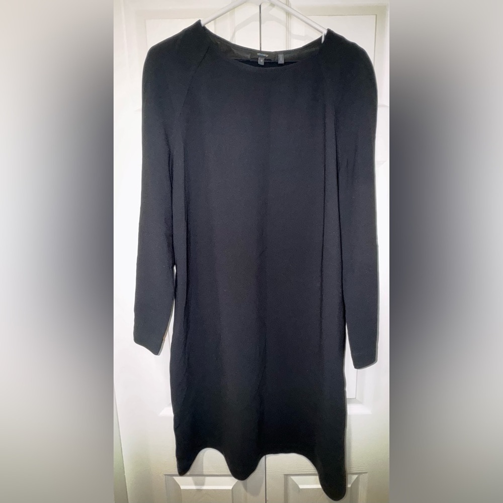 Theory Black Raglan Tie In Maxyne Crepe Long Sleeve Dress Pockets Size L EUC